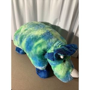 Pillow Chums Pets Dinosaur Triceratops Plush Stuffed Animal•30”x 17”•Green/Blue